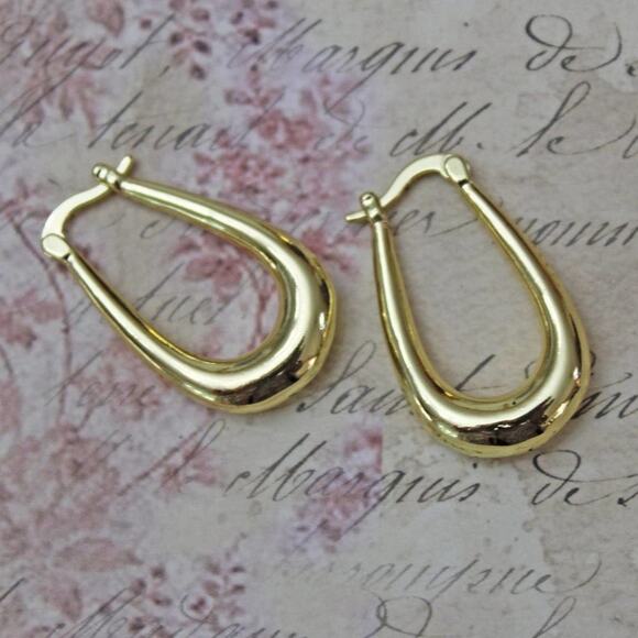 New Gold Plated Over 925 Silver Oval Hoop Earrings E41 - Picture 2 of 3